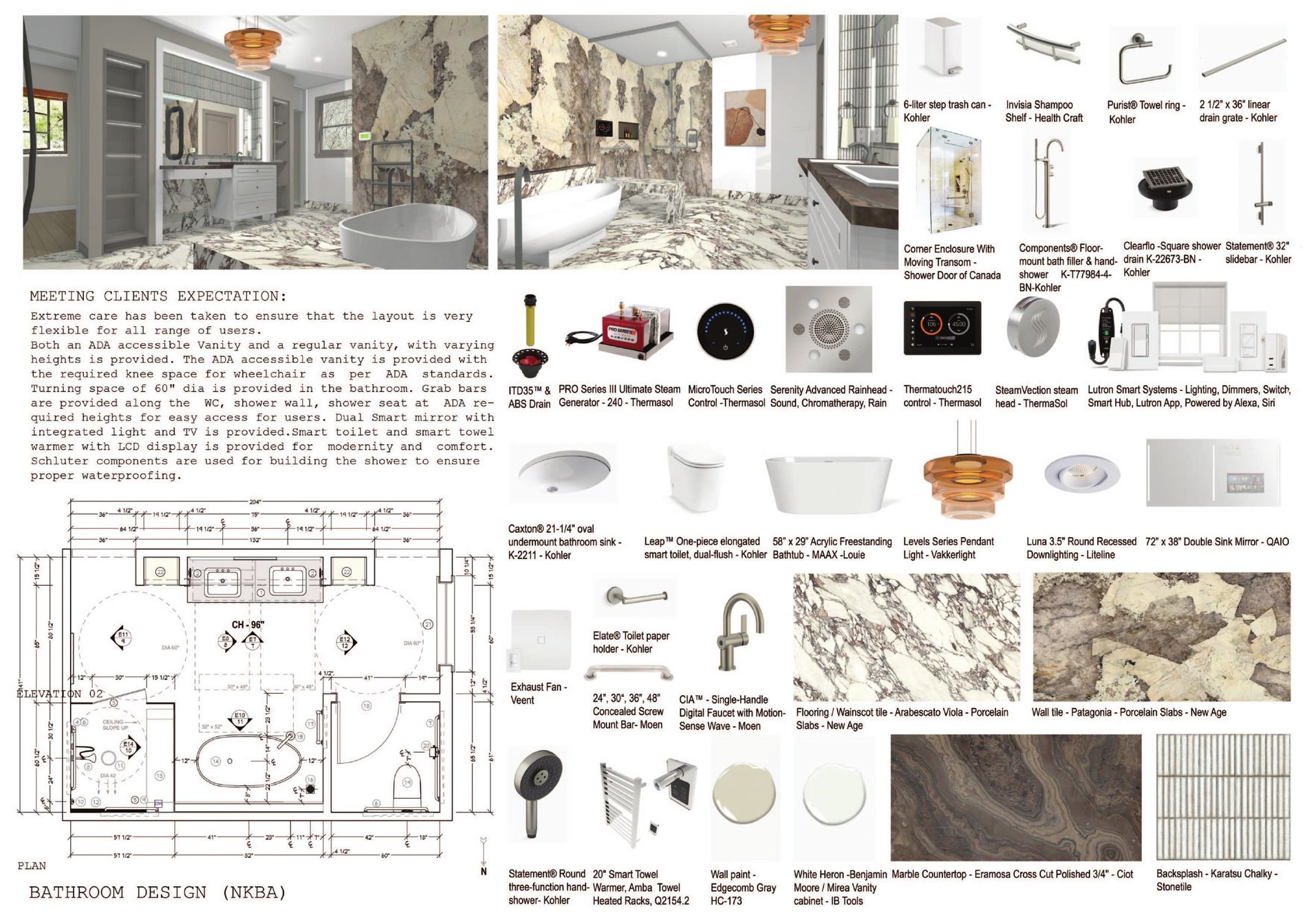 Luxury bathroom — plan, renders & specs