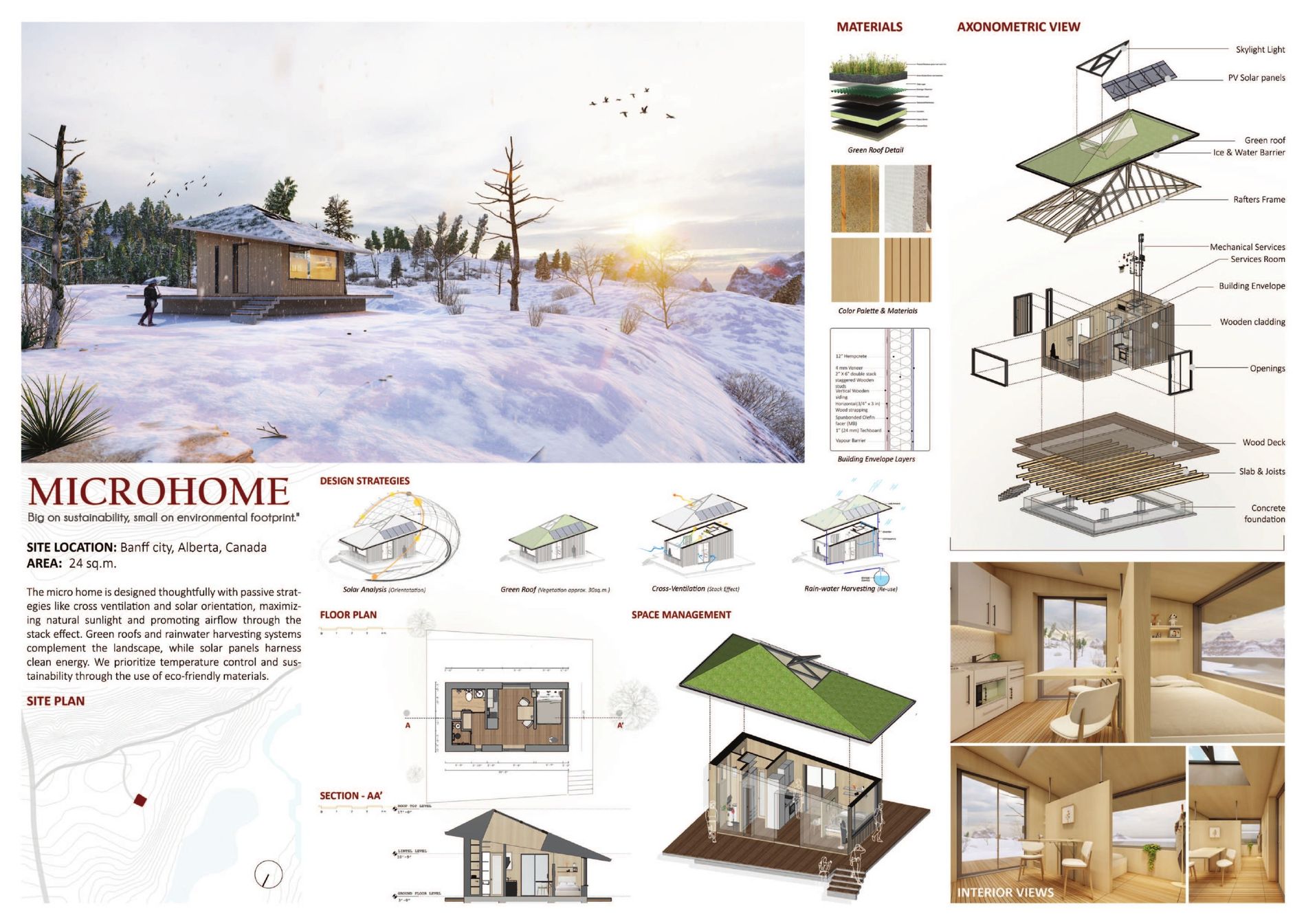 Presentation board — render, systems & plans